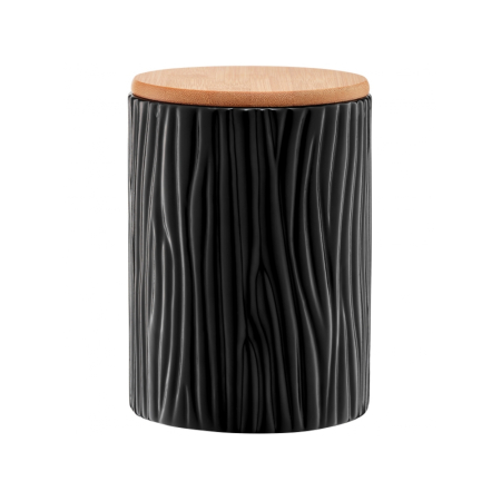 Pojemnik ceramiczny Tuvo czarny z wytłoczeniami z bambusową pokrywką 1110 ml AMBITION