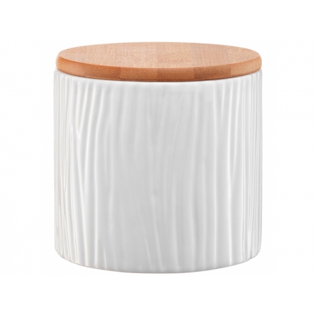 Pojemnik ceramiczny Tuvo z wytłoczeniami z bambusową pokrywką 670 ml AMBITION